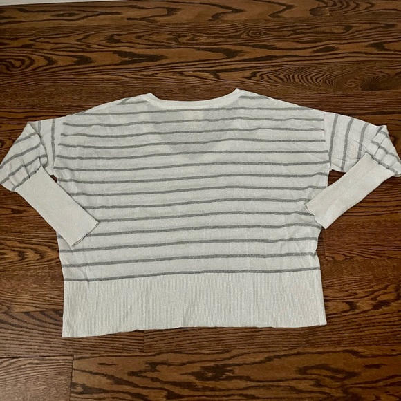 women’s CHASER Lurex Striped Grey White V Neck Sweater Top Sparkle Medium Crop - Picture 2 of 9